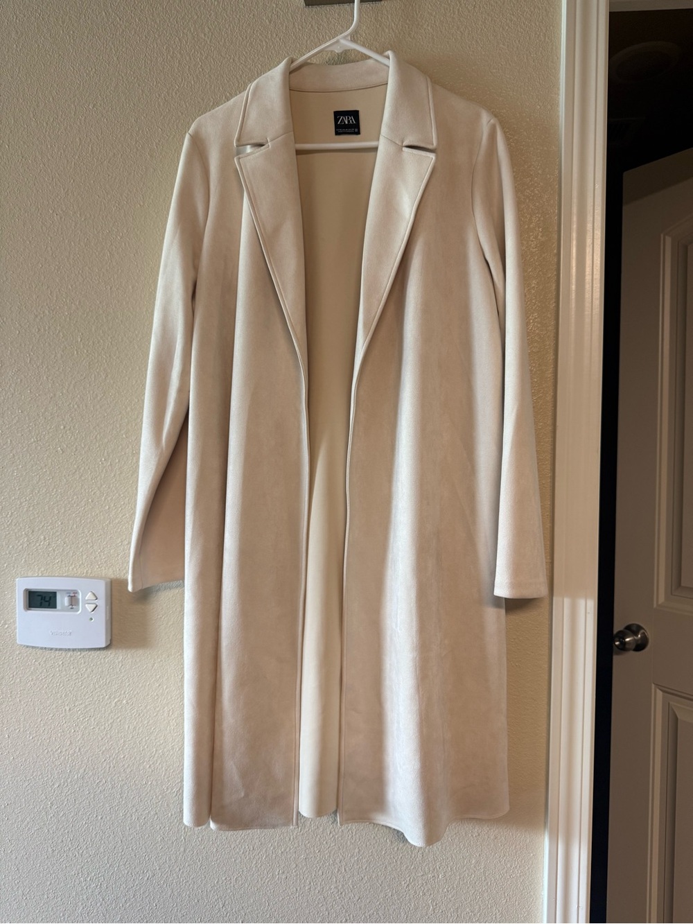 Zara Cream Open-Front Long Trench Coat